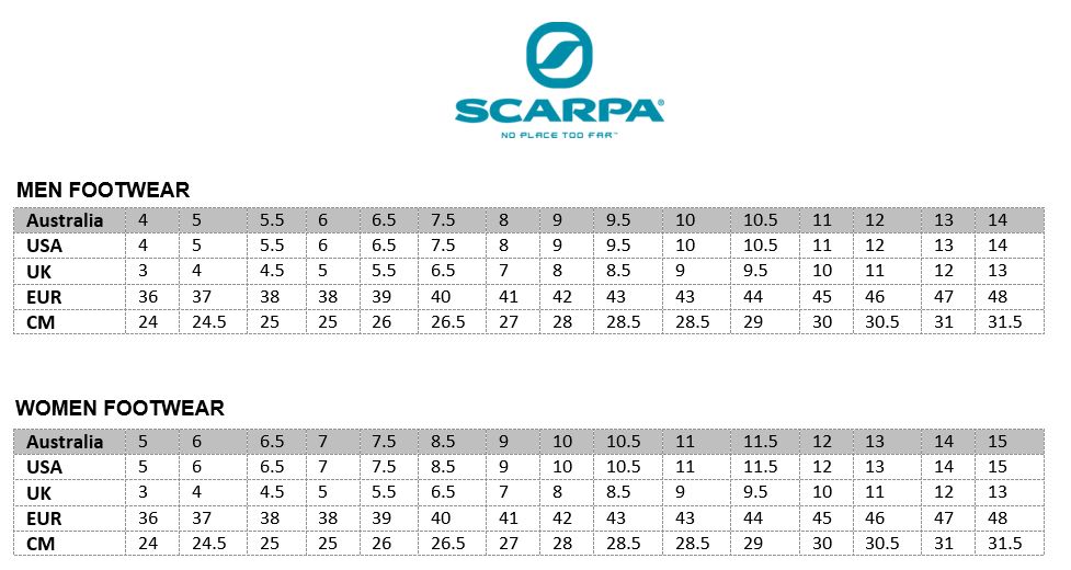 Scarpa Size Chart Uk A Visual Reference of Charts Chart Master